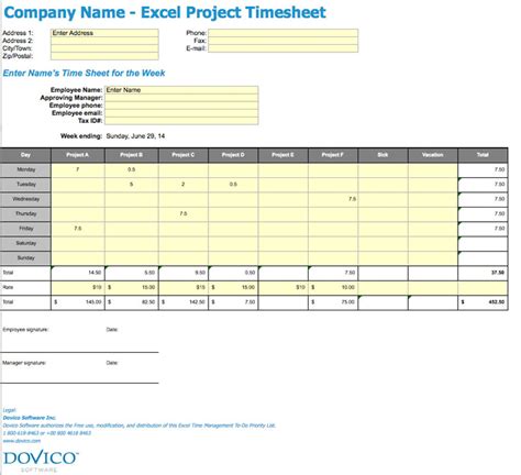 Timesheet Template For Multiple Projects