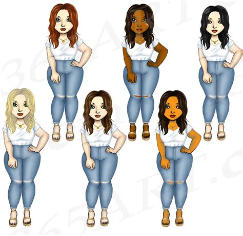 Plus Size Denim Girl Clipart PNG Curvy Fashion Girls - I 365 Art