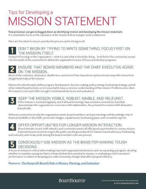 Roles And Responsibilities BoardSource Mission Statement Template