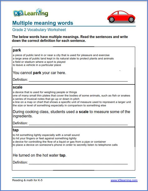 Multiple Meaning Words For Grade 2 K5 Learning
