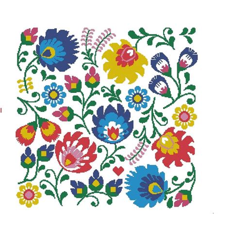 Folk Cross Stitch Pattern Polish Wycinanki Flowers Cross Etsy México