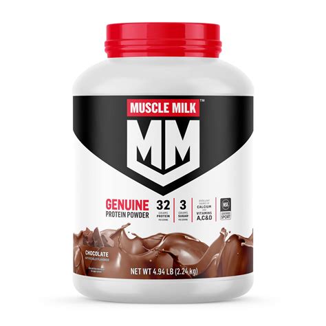 mua muscle milk genuine protein powder chocolate 4 94 pound 32 servings 32g protein 2g