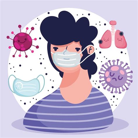 Covid 19 Pandemia De Dibujos Animados Con Máscara Protectora Pulmonar
