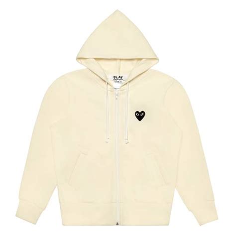 Comme Des Garcons Play Cdg Play Black Heart Cream Zip Up Hoodie Grailed