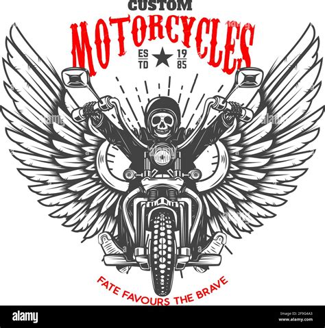 Custom Motorcycles Emblem Template With Skeleton On Winged Motorcycle