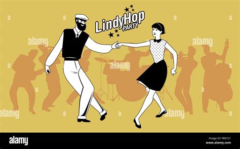 Lindy Hop Party Young Hipster Couple Dancing Swing Cartoon Style Stock Vector Image And Art Alamy