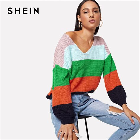 Buy Shein Multicolor Drop Shoulder Cut And Sew Jumper