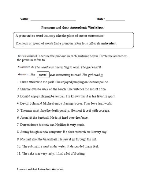 Regular Pronouns Worksheets Pronouns And Their Antecedents Worksheet