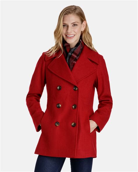 Quinn Double Breasted Wool Pea Coat For Women Scarf London Fog