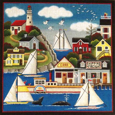Needlepointus Lighthouse Harbor Hand Painted Needlepoint Canvas From