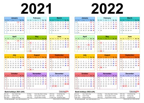 The next holiday is family day in 24 days. Two year calendars for 2021 & 2022 (UK) for Word