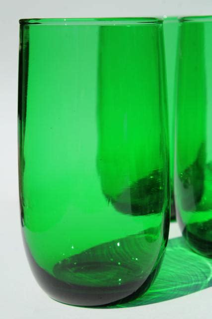 Set Of 12 Vintage Forest Green Glass Roly Poly Tumblers 50s Retro Drinking Glasses