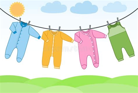 Vector Baby Clothes On Clothesline Stock Vector Illustration Of