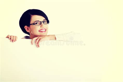 Business Woman Showing Blank Signboard Stock Image Image Of
