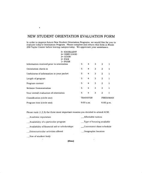 Free 9 Sample Orientation Evaluation Forms In Ms Word Pdf