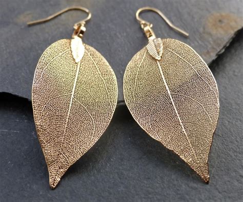 Real Leaf Earrings 18k Gold Leaf Earrings Gold Earrings Etsy Uk