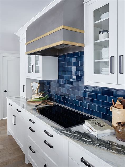 Blue Glass Subway Tile Backsplash 33 Blue And White Kitchens Design