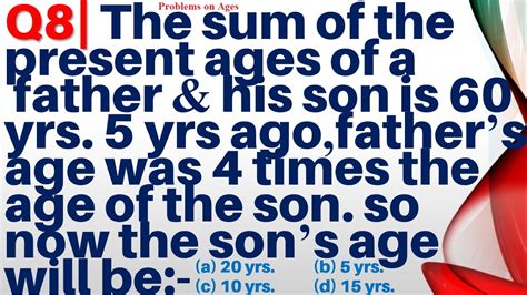 Q The Sum Of The Present Ages Of A Father And His Son Is Years