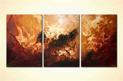 Painting Large Abstract In Red And Gold Triptych