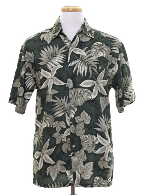 90s Campia Hawaiian Shirt 90s Campia Mens Khaki Green Background