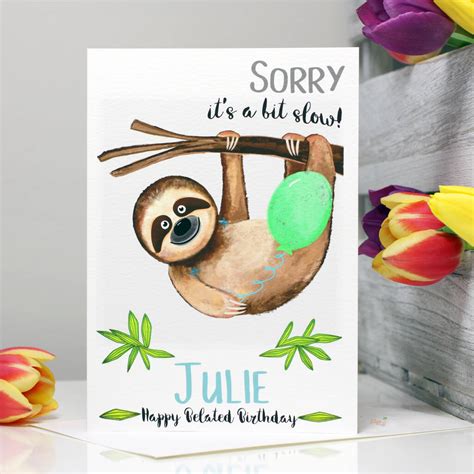 Personalised Sloth Belated Birthday Card By Liza J Design