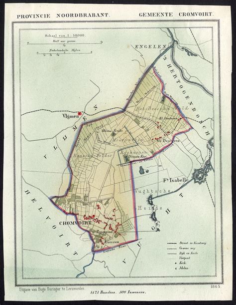 Antique Map Netherlands Cromvoirt Noord Brabant Kuyper 1865 Map