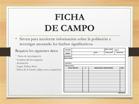 Ejemplo De Ficha De Campo