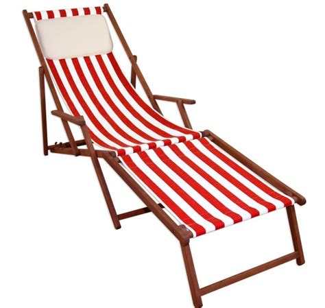 Liegestuhl Rot Weiß Gartenliege Sonnenliege Deckchair Buche Fußteil
