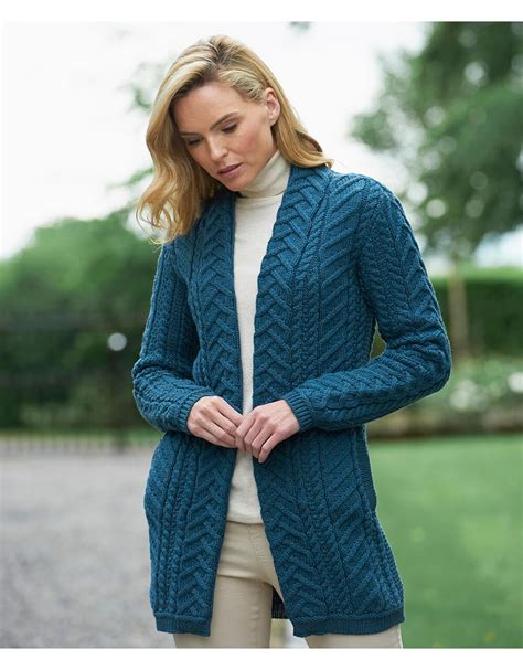 Aran Pattern Edge To Edge Coat Ladies Cardigan Knitting Patterns