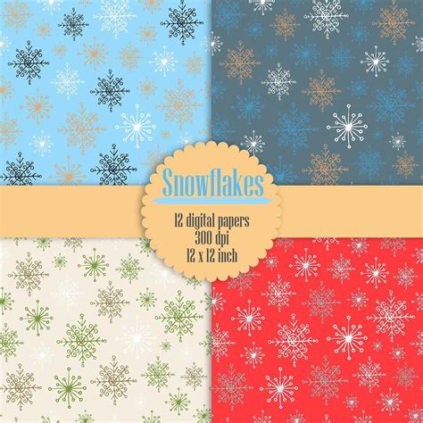 12 Seamless Snowflake Winter Holiday Christmas Digital Paper By