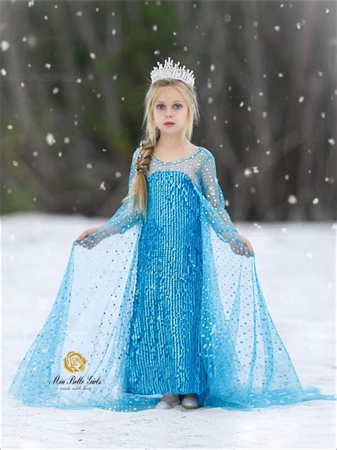 Girls Elsa From Frozen Inspired Halloween Costume Dress Princess Elsa