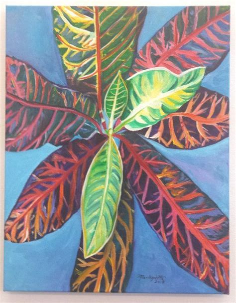 Tropical Leaves Croton Art Croton Painting Hawaii Leaves Original