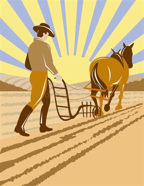 Farmer Plowing Field Stock Illustration Illustration Of Land 8193502