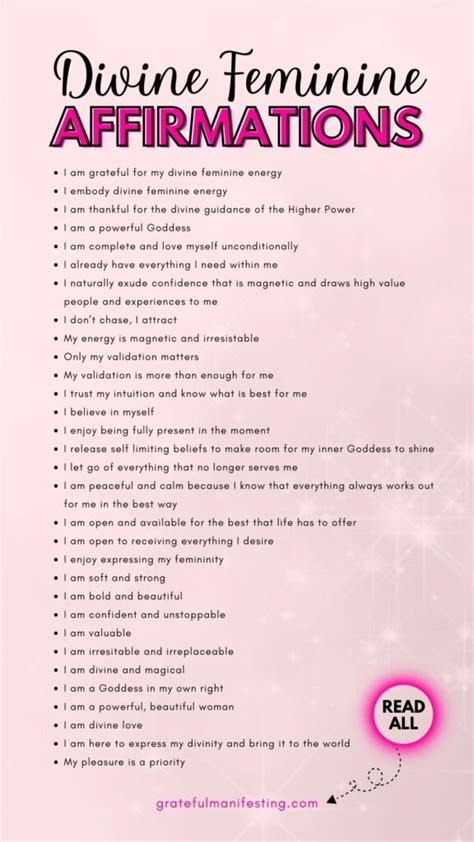 53 Affirmations For Divine Feminine Energy Awaken Your Inner Goddess Grateful Manifesting