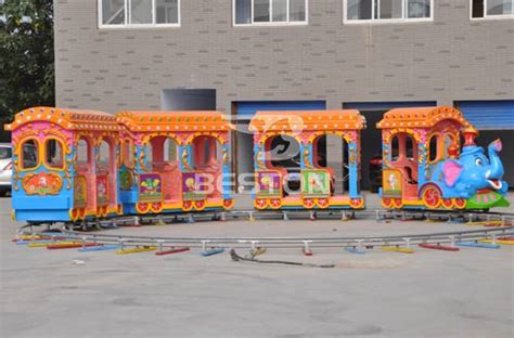 The elephant amusement train rides has elephant locomotive and the carriages are decorated with deer, trees, flashing led, making riders feel they are taking adventure in the forest. Beston Backyard Trains for Sale - Top Mini Track Train Company