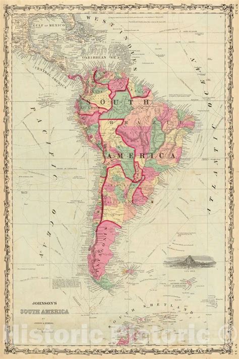Historic Map Johnson Map Of South America Version 2 1862 Vintage