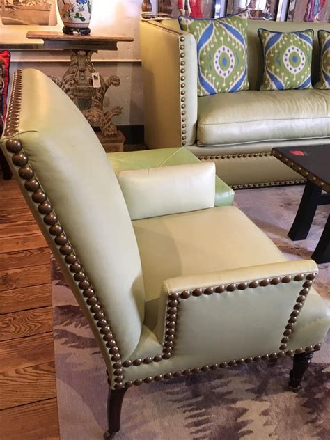 Antique style mahogany pedestal writing desk & green leather directors chair. Pair of Sophisticated Luscious Lime Green Leather George ...