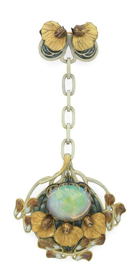 Sweet Pea Pendant Brooch In Gold Enamel And Opal By René Lalique Ca