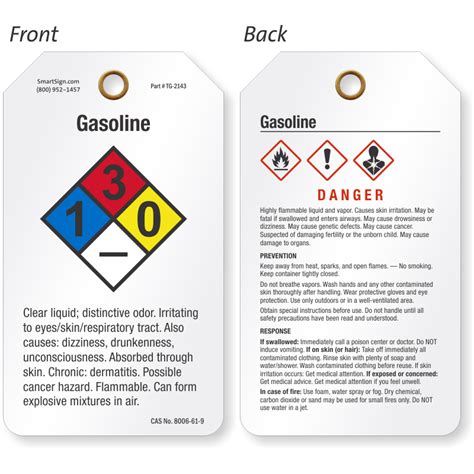 Gasoline Ghs And Nfpa Tag Sku Tg 2143