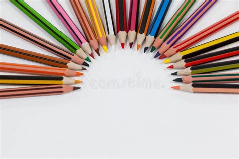 Colored Pencils Arranged In A Semi Circle Stock Image Image Of