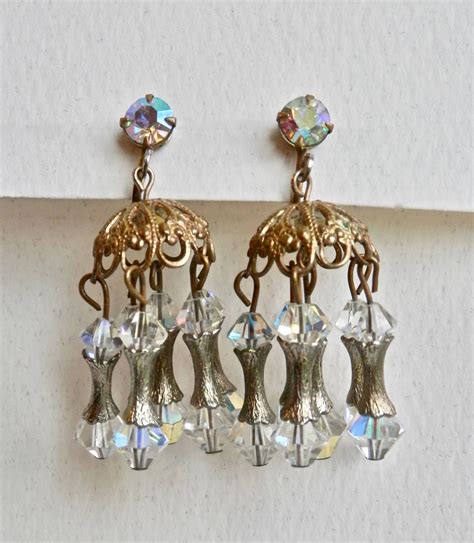 Crystal Chandelier Earrings Dangle Earrings Vintage Aurora Borealis