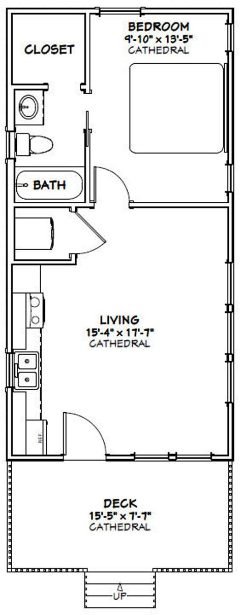 16x32 House 1 Bedroom 1 Bath 511 Sq Ft Pdf Floor Plan Instant Download