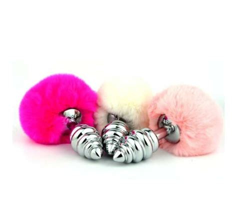 Bunny Tail Ribbed Metal Butt Plug Ribbed Anal Sex Toys
