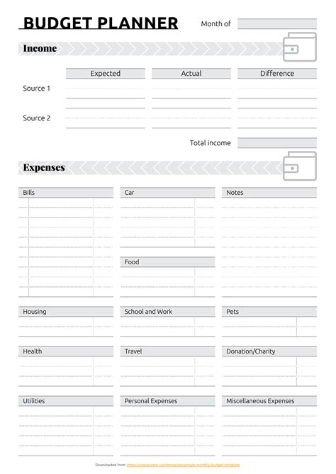 Printable Simple monthly budget template PDF Download | Budget planner
