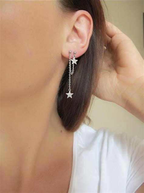 Double Piercing Chain Earring Two Holes Earring Star Etsy Chain