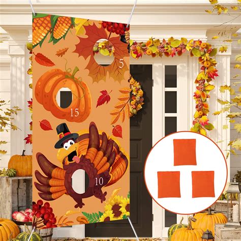 thanksgiving bean bag toss game sets turkey hanging toss game banner with 3 bean