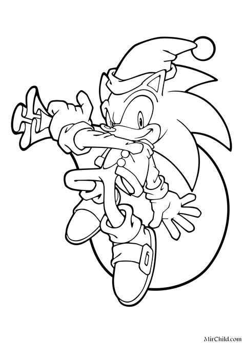 Раскраска Sonic The Hedgehog Ёж Соник с мешком подарков Mirchild