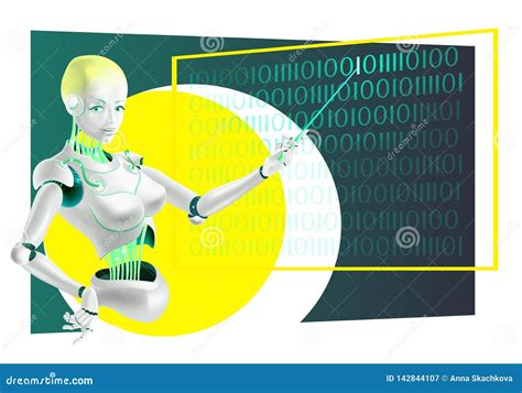 Illustration Of A Robot Lecturer Or Cyborg Teacher With A Pointer Stock