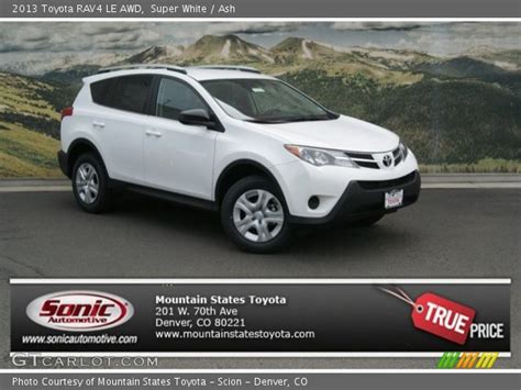 All wheel drive 25 combined mpg (22 city/29 highway). Super White - 2013 Toyota RAV4 LE AWD - Ash Interior ...