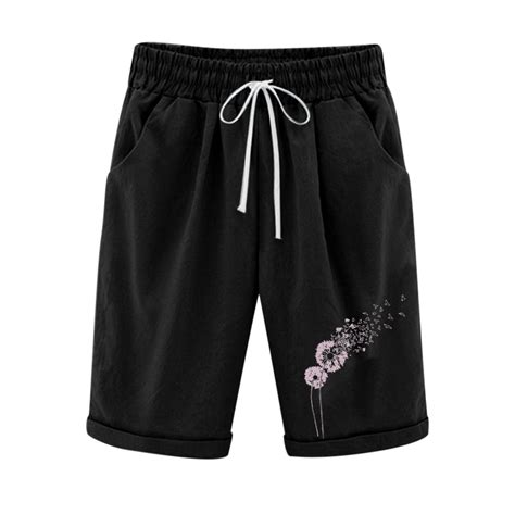 Zodggu Womens Black Bermuda Shorts Womens Summer Cotton High Waist